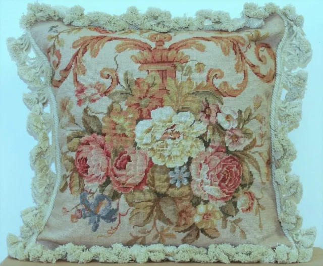 Needlepoint Pillow Cover Rose Bouquet Handmade Wool Cushion Pillowcase 16x16