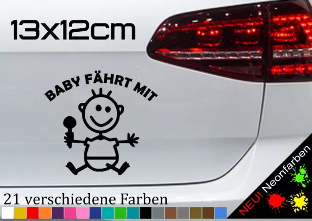 Baby mit Rassel Aufkleber fährt mit on Board an Bord Sticker Kinder JDM 13x12cm