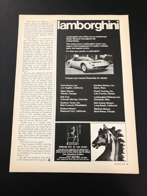 Lamborghini Miura Vintage Original Print Ad Advertisement Printed A34