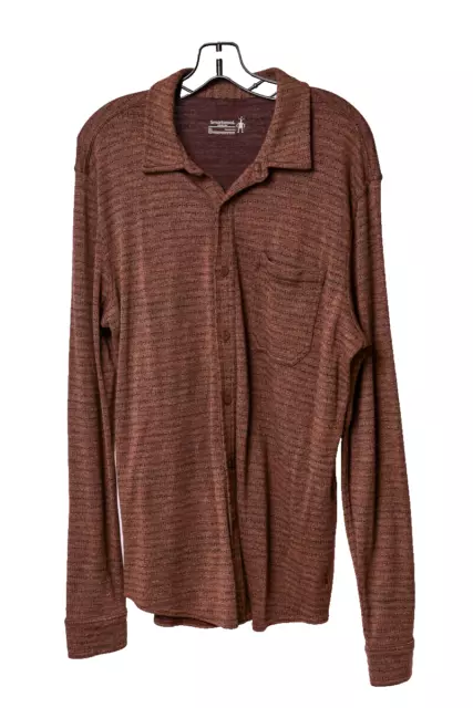 Women's Smart Wool long button up shirt brown in soft merino wool size L