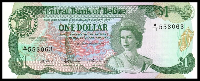 🇧🇿  BELIZE $ 1 DOLLARS 1987 P- 46c UNC * QE II ***