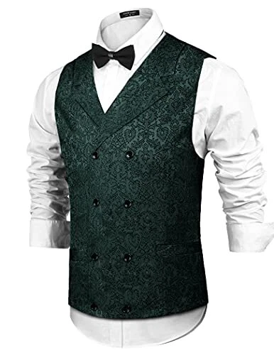 COOFANDY Mens Victorian Vest Steampunk Double Breasted Suit Vest Slim Fit Bro...