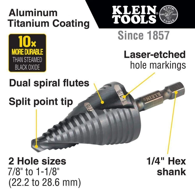 Step Drill Bit, Quick Release, Spiral Flute, 1-1/8 In. 2
