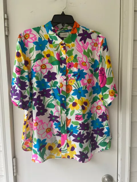 Womans J. Crew Multicolor Front Button Silk Floral Shirt  - Size 16
