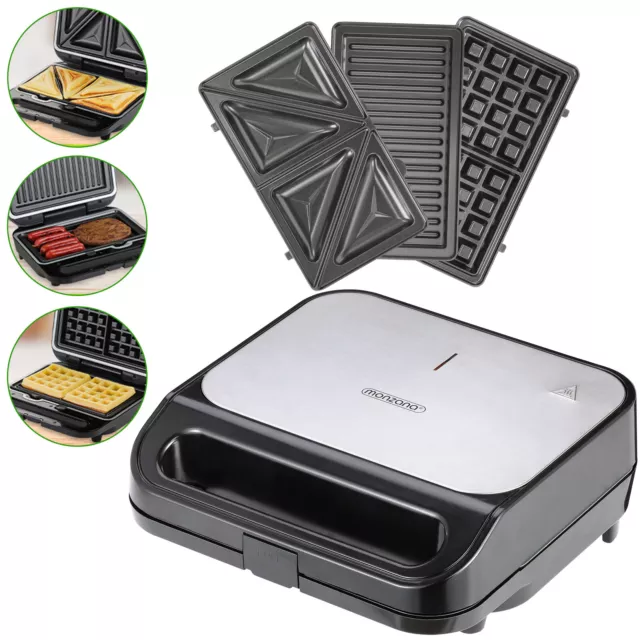 3 in 1 Sandwichmaker Kontaktgrill Waffeleisen 1000 W Grillampel Sandwichtoaster