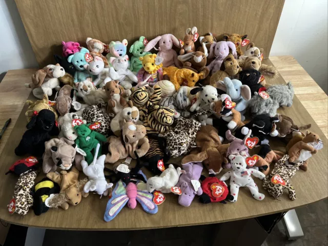 Ty Beanie Babies Large Mixed Lot of 61 Plush Bean Bag Animals Some W Tags