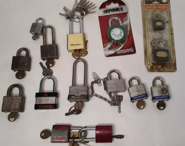 Vintage Padlock Lot 15 Working W/Keys!! MASTER CORBIN YALE STERLING BRINKS