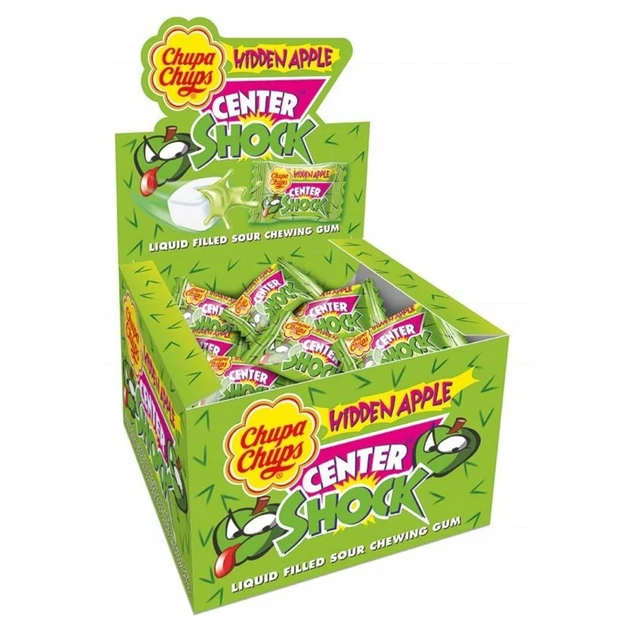 Chupa Chups Center Shock Widden Apple Liquid Filled Sour Bubble Gum Retro