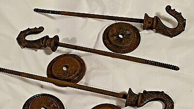 Eastlake Antique Victorian hardware Ceiling lamp plant long iron hook & canopy 8