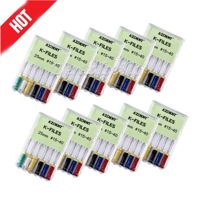 10Pack Dental Endodontic Root Canal Niti K-File 25mm #15-#40 Hand Use Files