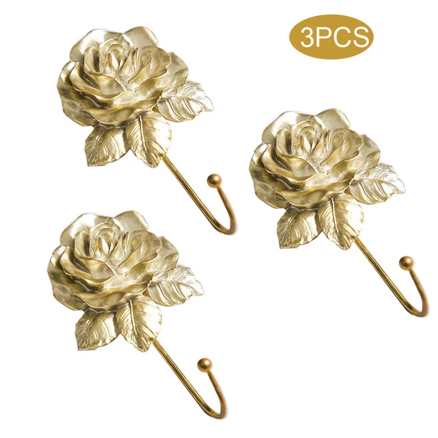 3pcs Towel Key Hanger Rose Flower Storage Coat Hat Wall Hooks Home Decoration