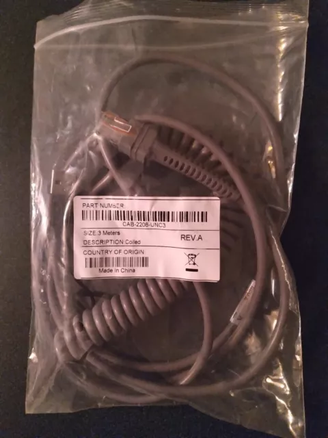 Cable USB en espiral de 3 m para escáner de código de barras Honeywell 3800G 4620G 4820G 3800r