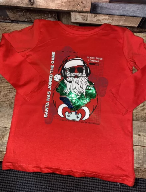 Dunnes Red Santa Gamer Christmas Long Sleeve Top Size 3/4 Years New Tags