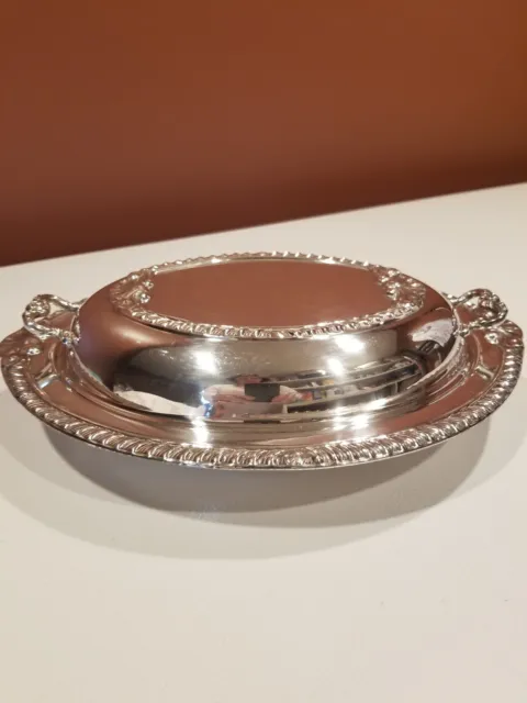 Vintage  Silver plate over copper Casserole Serving Dish w/Lid