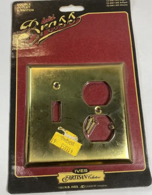 Vintage Ives Artisan Collection Solid Brass Double Outlet & Switch Plate New