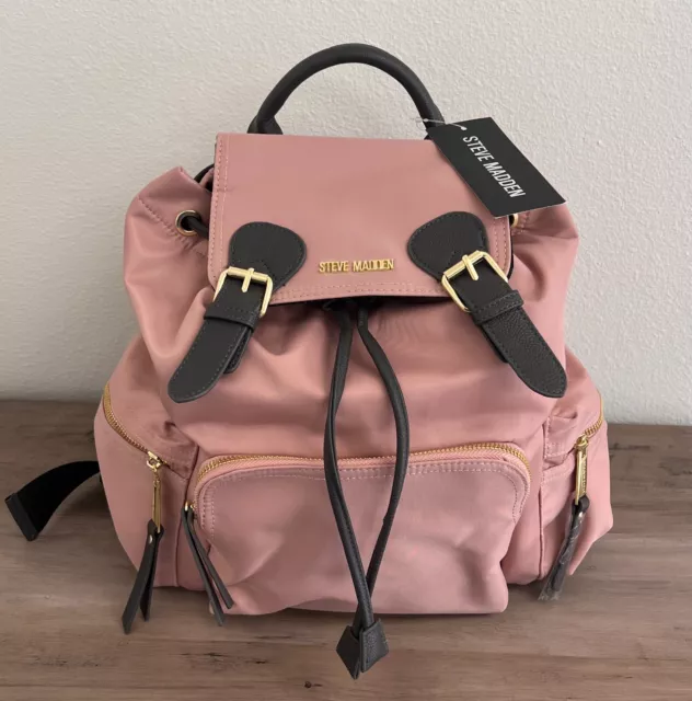 NEW Steve Madden Nylon Backpack Pink Women Girl Size Small Golden Hardware