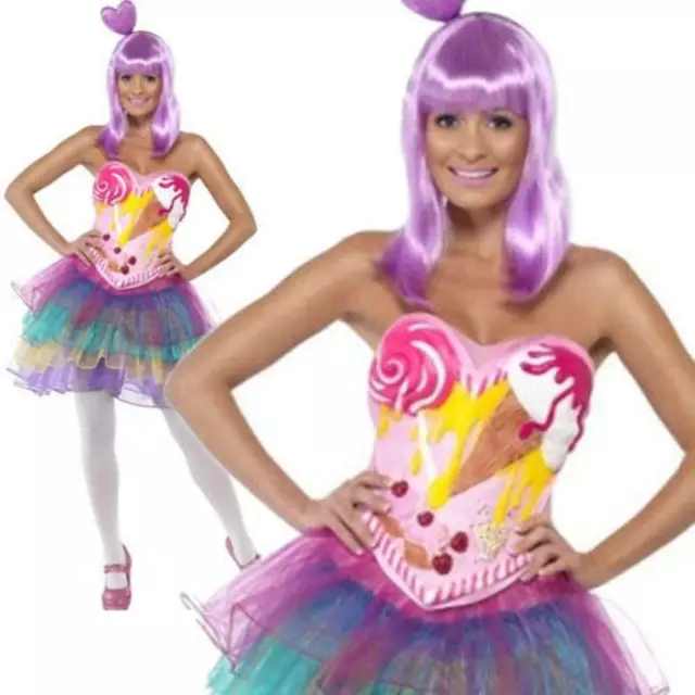 Candy Queen Costume Ladies Katy Perry Fancy Dress Pop Star Diva Outfit