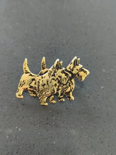 Brass Twin Scottie Dogs Pin Brooch - Antique Finish A193