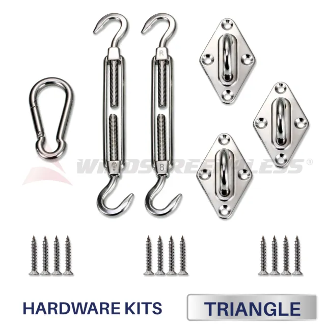 8'' Triangle Sun Shade Sail Stainless Hardware Kit Heavy Duty Awning Attachment