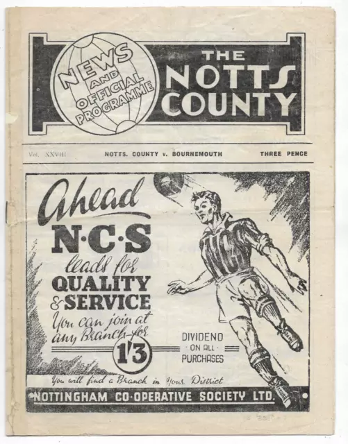 1948/49 Division 3 South - NOTTS COUNTY v. BOURNEMOUTH & BOSCOMBE