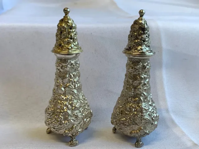 Sterling Silver Stieff Vtg Salt & Pepper Shakers 118.26g Floral Repousse