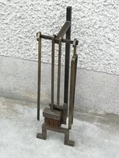 Necessaire cheminée bronze art déco design set fire modernist style adnet 2