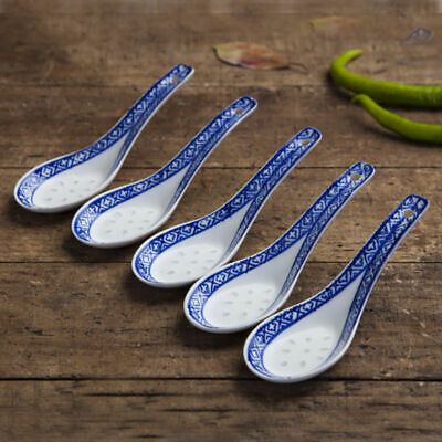 5 piezas cuchara de porcelana azul estampada cerámica asiática cuchara de sopa china