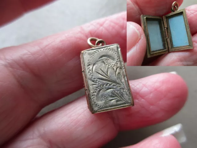 Antique Vintage Edwardian Art Deco Gold F Tiny Book Photo Locket Charm Pendant