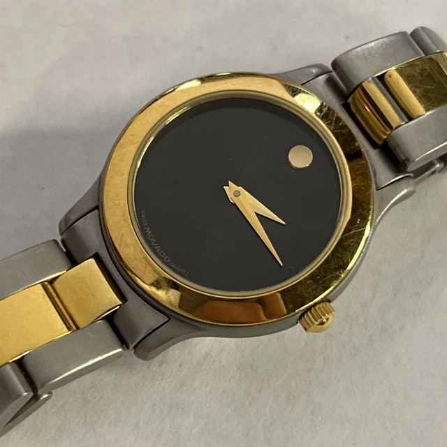 womens Movado Two Tone Black Dial 81-E1-822.2, Pre Owned Running New Battery