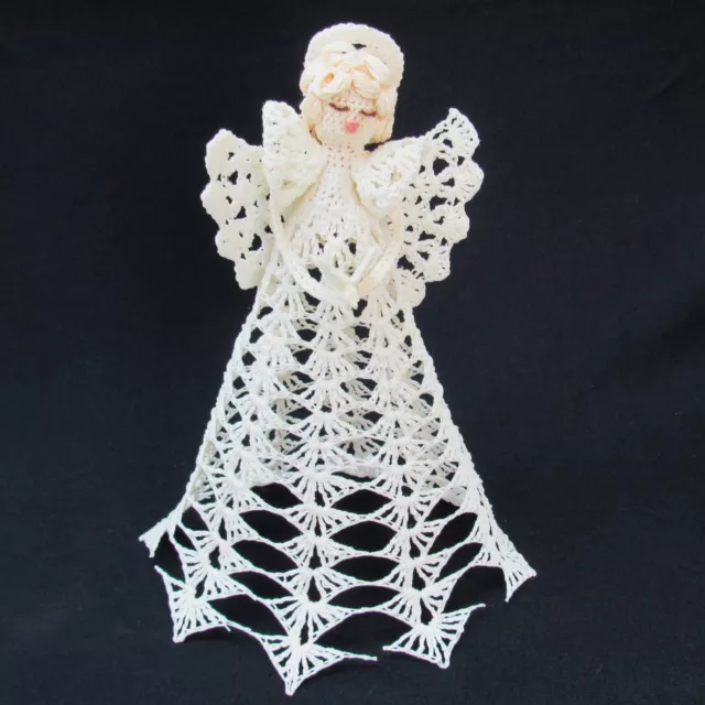 Vitnage Crochet lace Angel Christmas tree Topper handmade 10" starched