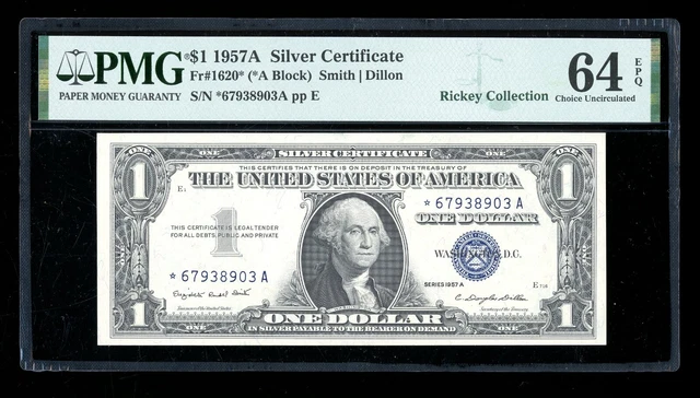 DBR 1957-A Silver STAR Fr. 1620* PMG 64 EPQ Serial *67938903A