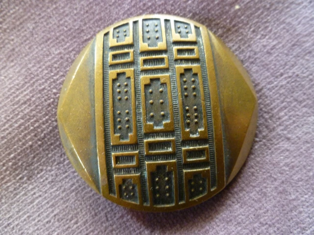 grand Bouton ancien métal décor géométrique 40 mm antique button