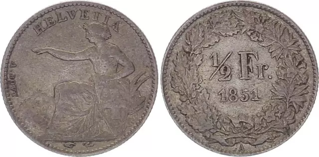 Svizzera 1/2 franco 1851 A HELVETIA SEDUTA