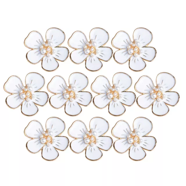 10x White Pearl Flower Embellishment Flatback Buttons for Wedding Craft 30mm