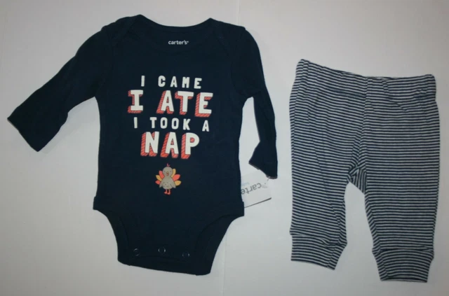 New Carter's 3m Boys 2 Piece Outfit Set Thanksgiving Turkey Nap Top & Pants