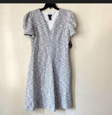 NWT Kate And Lily Tweed Dress With Pockets Women Size 10 V Neck Black White Grey