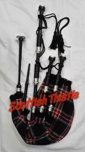 Great Highland Bagpipes Rose Wood Black Silver Mounts Scottish Bagpipe Full Set