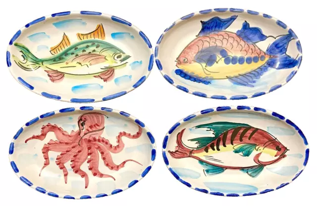 Italian Bowls VIETRI Handmade Made in Italy Fish Nautical 8" Set of 4 New w Tags