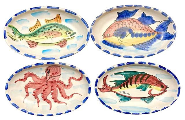 Italian Bowls VIETRI Handmade Made in Italy Fish Nautical 8" Set of 4 New w Tags