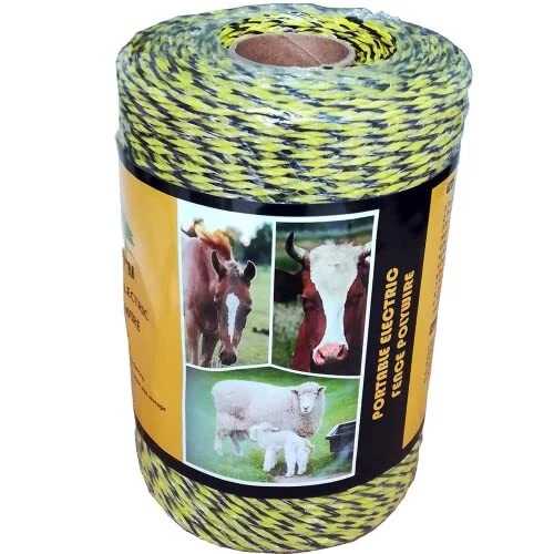 Portable Electric Fence Polywire with 6 Conductors Yellow and Black 656 Feet