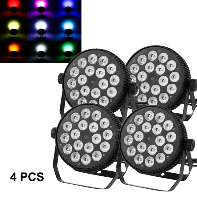 4Pcs 216W RGBWA LED Par Stage Lighting DMX DJ Par64 Light Strobe Washer Lights