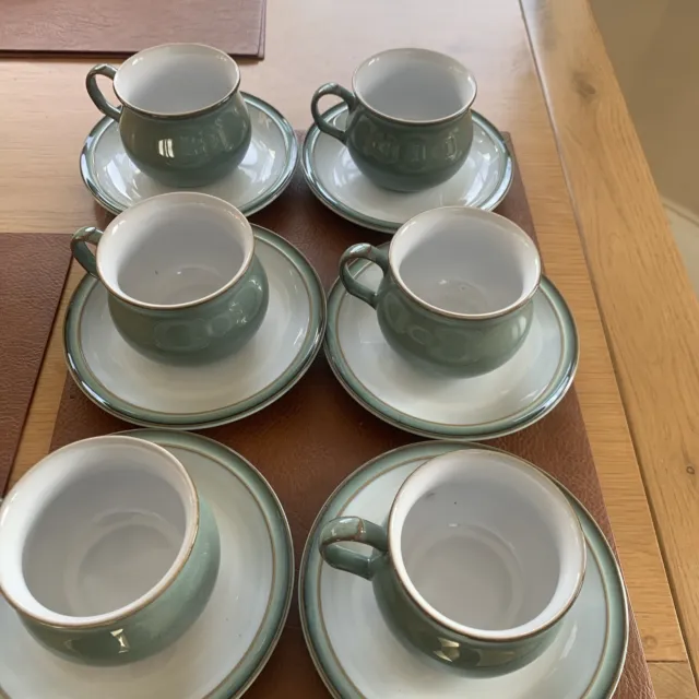 Denby Regency Green:  6 Cups And Saucers  - Seconds