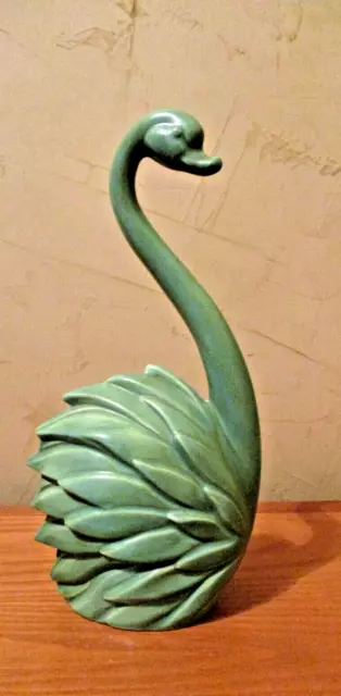Vintage Mid-Century Green Satin-Finish Ceramic 8" Swan Figurine