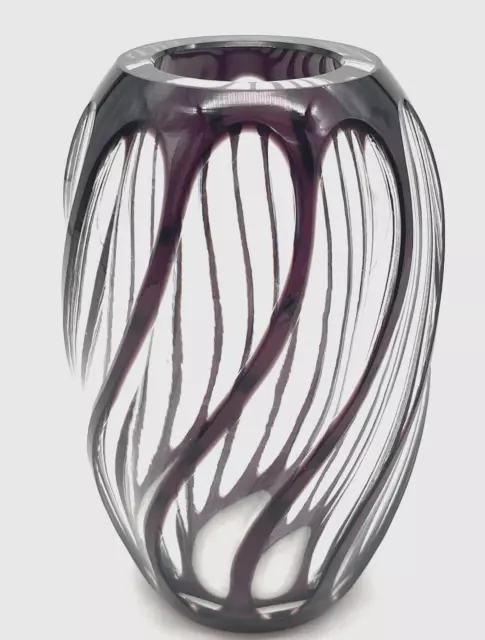 Bohemia OERTEL Vase Haida Crystal Glass Amethyst Purple Cut to Clear Swirls 6"