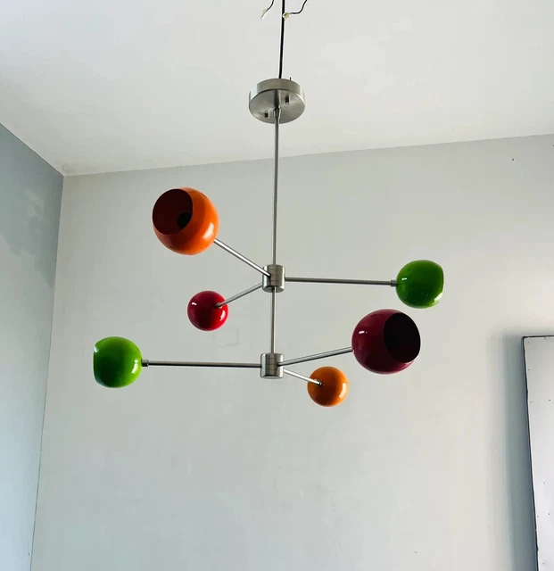Beautiful 6 Arms 6 Light Brass Sputnik Multi Color Chandelier Modern Mid Century
