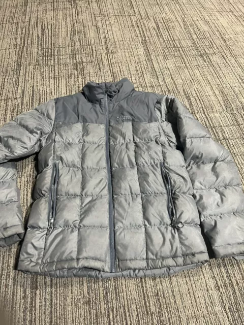 Marmot 600 Fill Down Jacket Mens Size S Hiking Silver Gray Full Zip