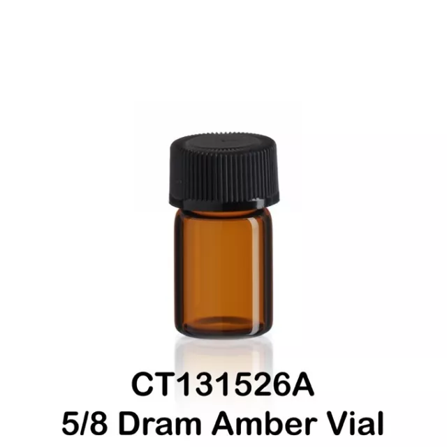 50 Amber Glass Vials w/ Screw Caps 15 x 26 mm - 5/8 Dram (1/12 Oz., 2.3 ml)