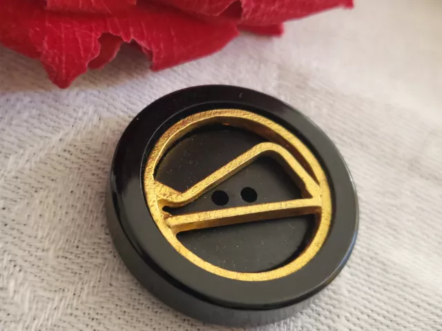 Collection bouton ancien épais noir avec ornement en métal doré 2,6 cm ref 5132