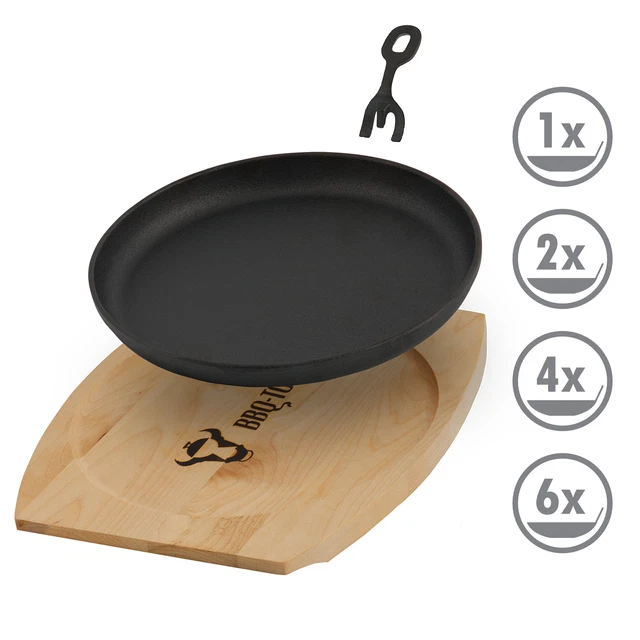 BBQ-Toro Gusseisen Servierpfännchen mit Holzunterlage | Ø 22 cm, rund