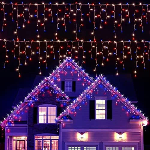 4th of July Decor Patriotic String Lights - 150 150 Bulbs 10 FT Red White Blue
